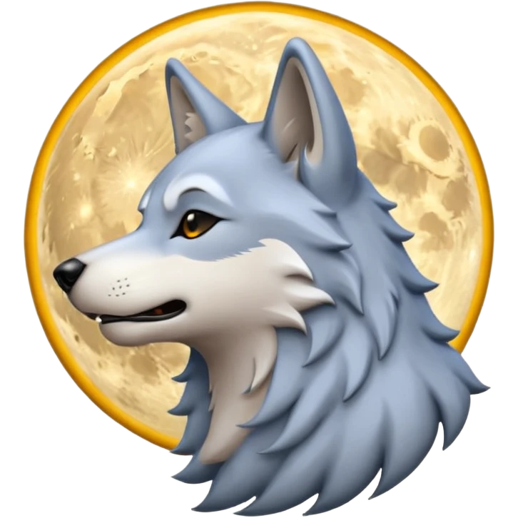 emoji of a howling wolf facing the moon, with its head tilted upward, simple cartoon style  emoji