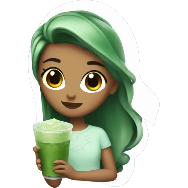 Pretty girl holding iced matcha  emoji