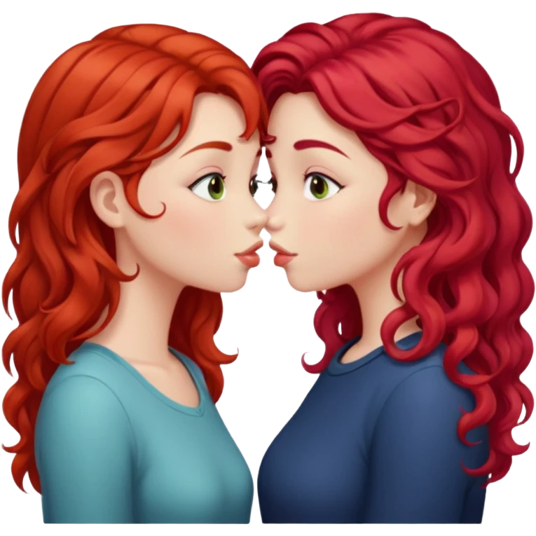 two girls kissing. one with straight bright red hair, the other with long curly brown hair emoji
