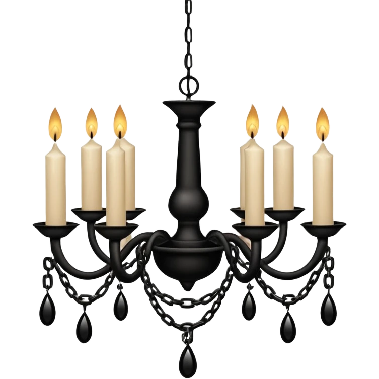 Simple minimalistic hanging wide short chained black Ceiling chandelier with beige-white candles emoji