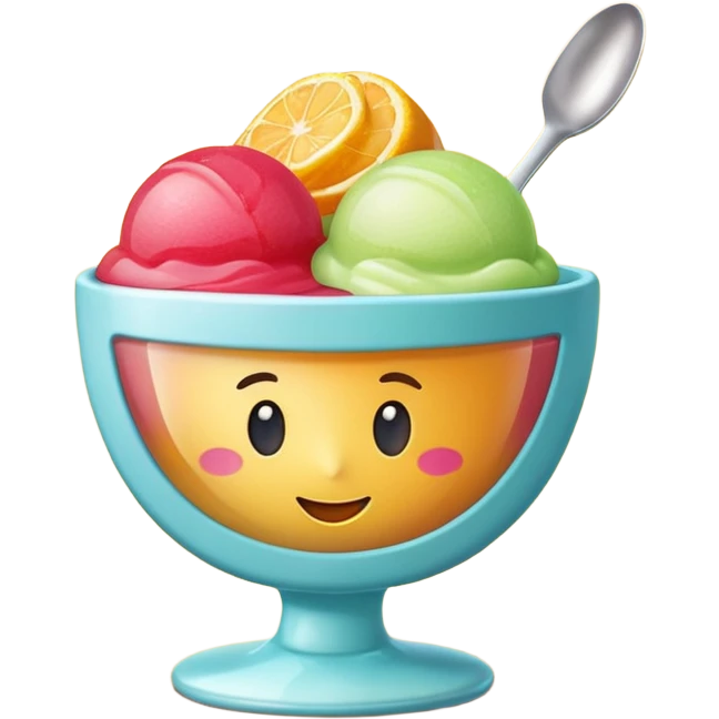 two or three scoops of bright fruit sorbet in a small cup, no spoon or garnish, soft lighting, subtle shadows, emoji scale emoji