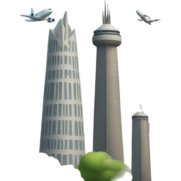 Two towers and airplane emoji