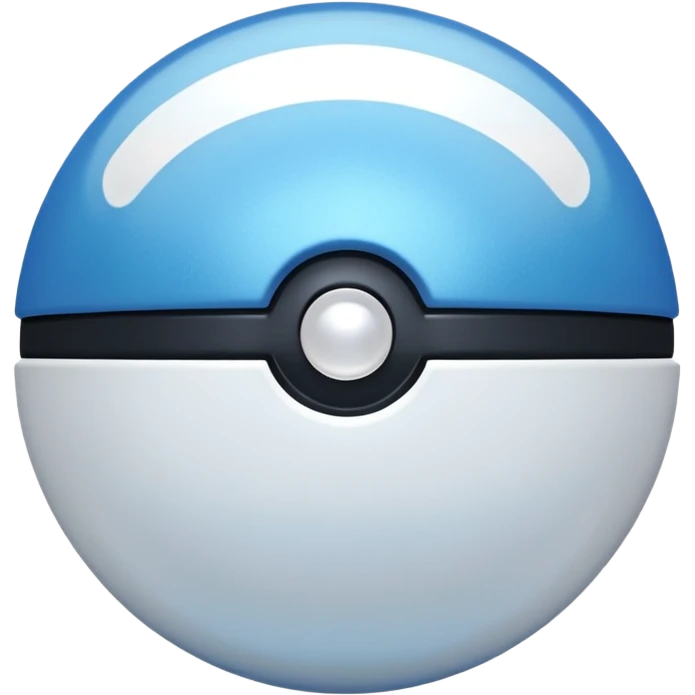 blue pokeball emoji, top half is a more saturated blue, bottom half is white, black stripe, with a white sheen, with a pearlescent finish, with a shimmer effect emoji