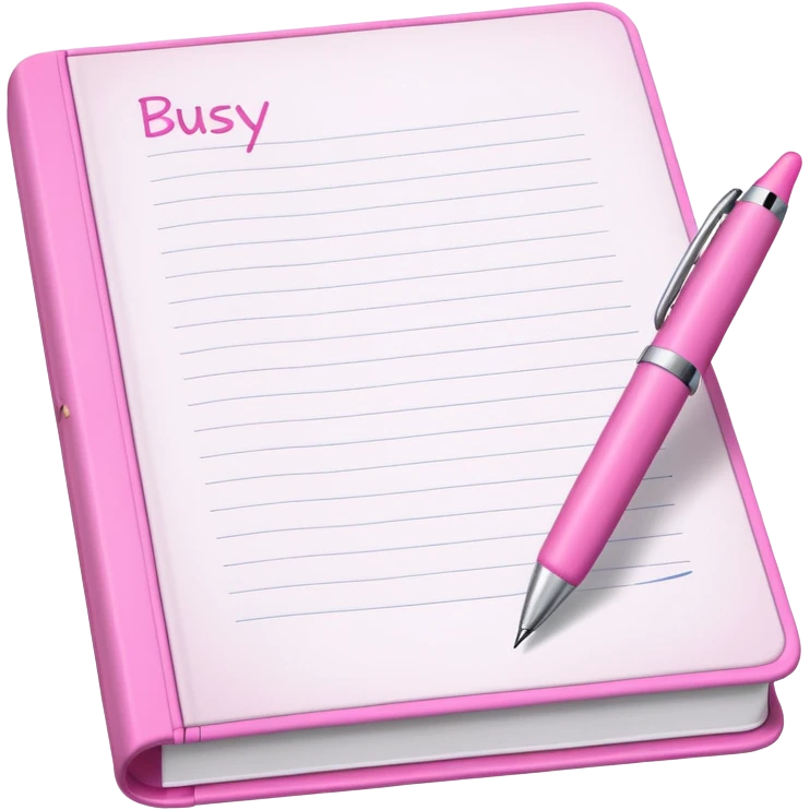 pink book and note pen add on it the word BUSY emoji