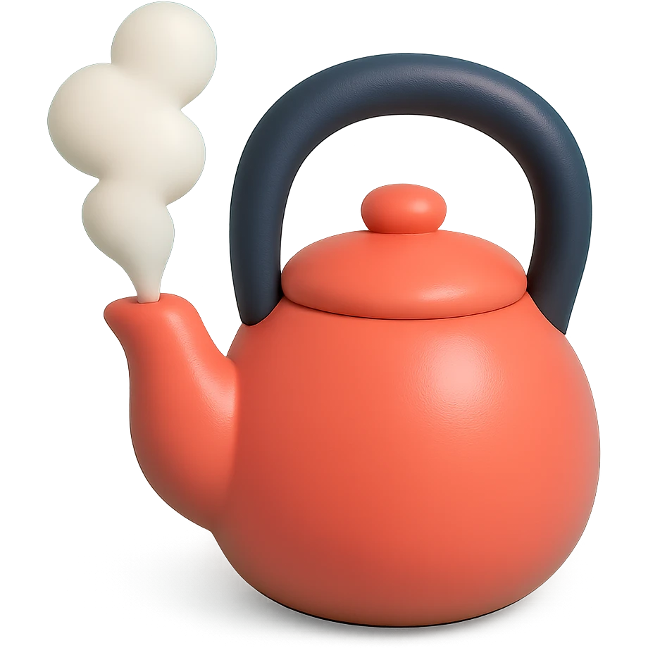 red teapot with black handle, vinyl figure style, with steam coming out emoji