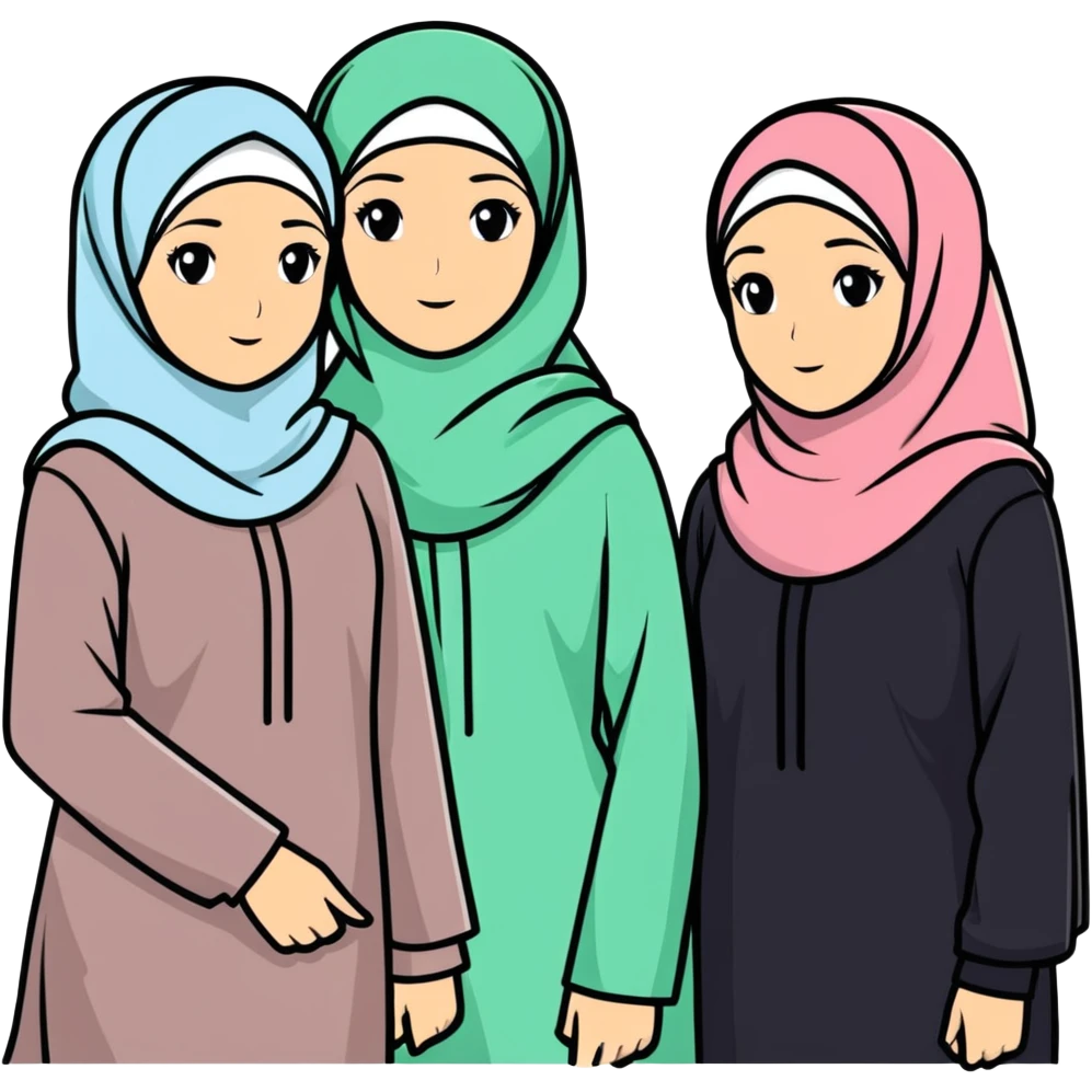 Three girls best friends, two with hijab and one not emoji