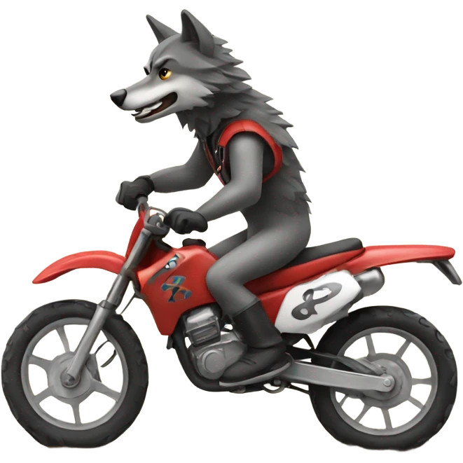 A wolf riding a dirt bike emoji
