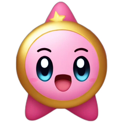 cute happy Kirby holding a golden star emoji