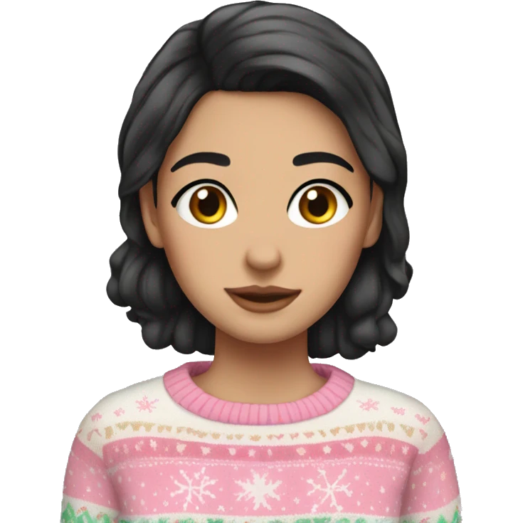 White girl black hair wearing a Pastel Christmas sweater emoji
