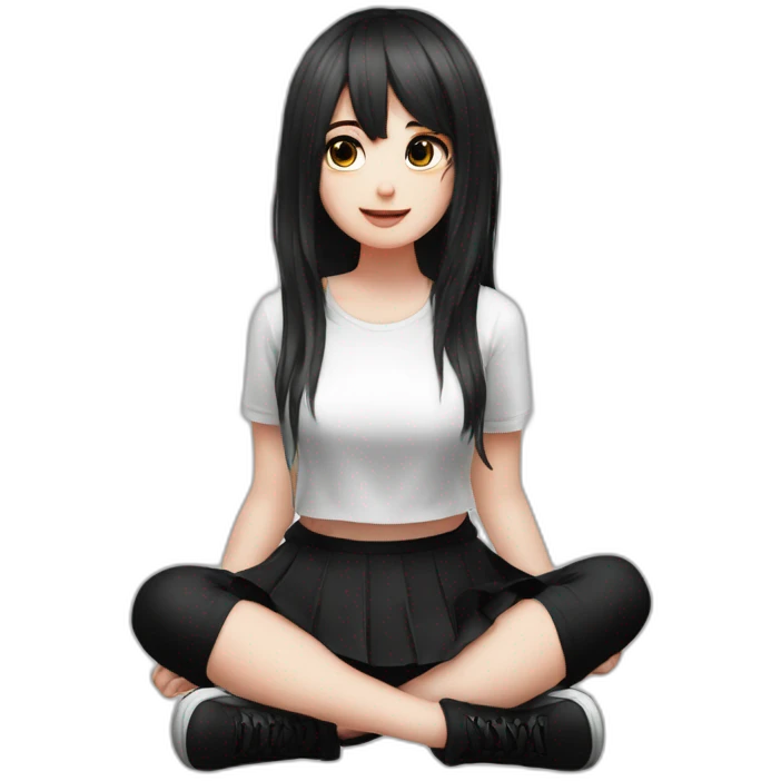 curvy emo girl sits on the floor straight view hands up black skirt белые трусики emoji