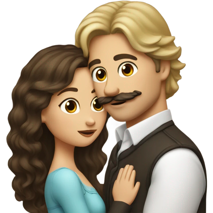 Man with brown hair and blond mustache kissed beautiful girl with dark brown hair  emoji