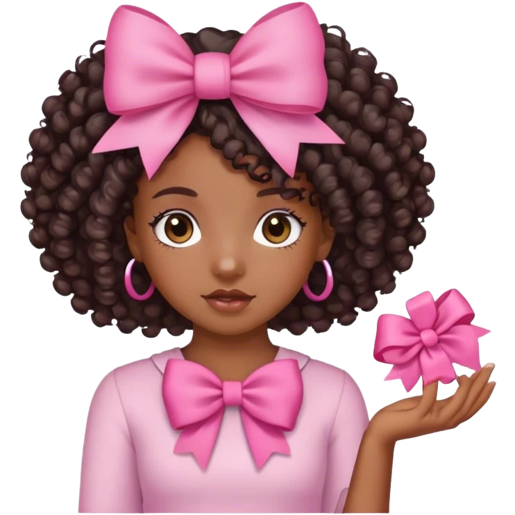 Black girl, with curly hair, and a pink bow emoji