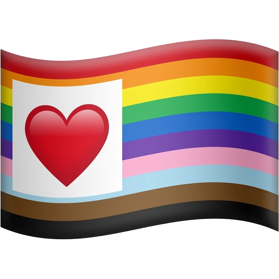 Progress flag heart red, orange, yellow, green, blue, violet, white, pink, light blue, brown, black emoji