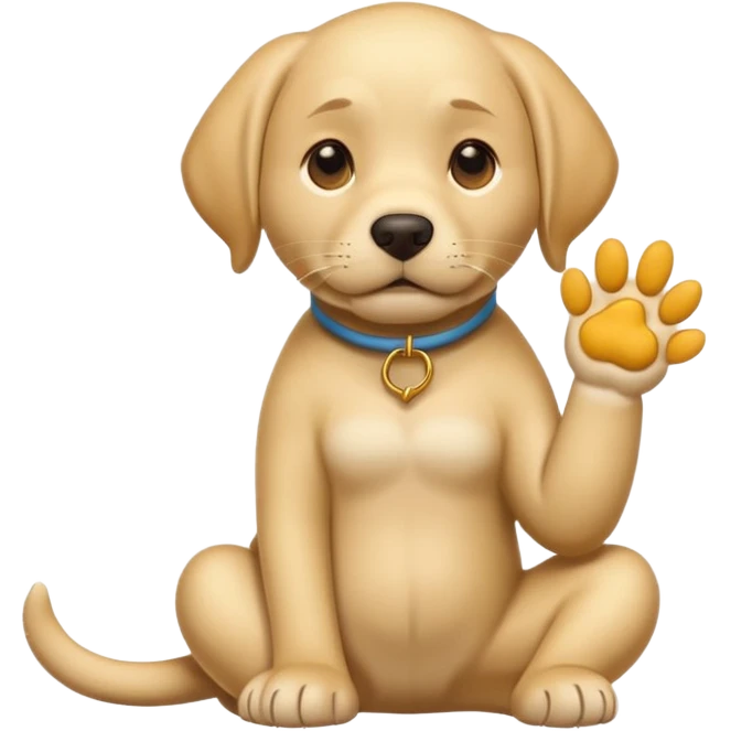 yellow labrador full body doing thinking emoji gesture with paw on chin, emoji style emoji