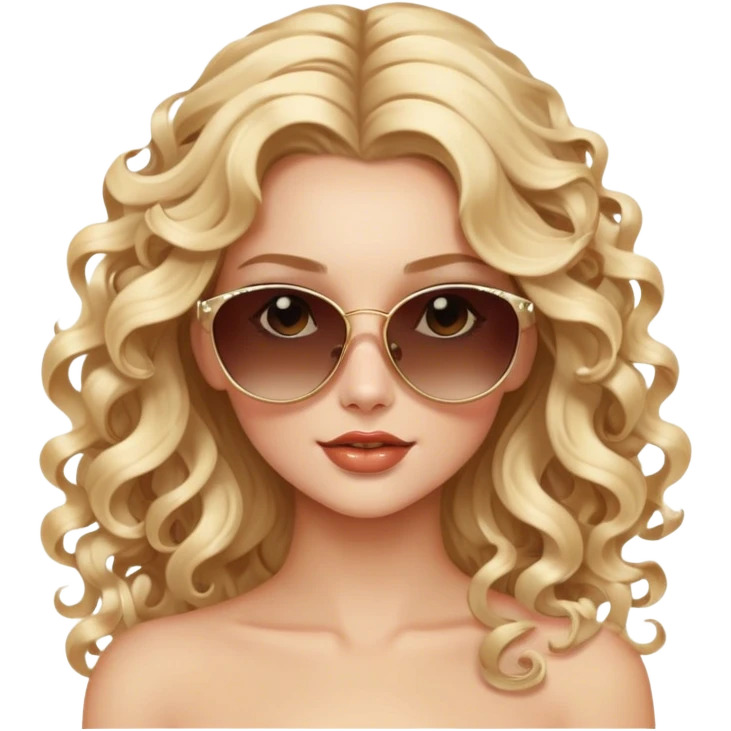 Luxury blonde model, brown eyes, sunglasses on head, long glamorous romantic curly hair emoji