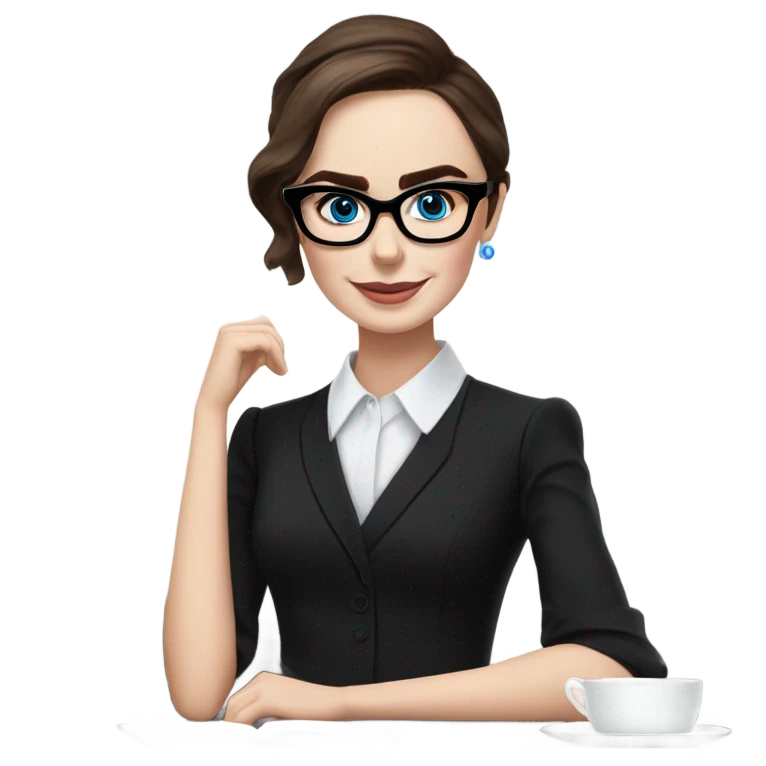 Lily collins blue eyes wearing glasses in a business meeting black dress emoji
