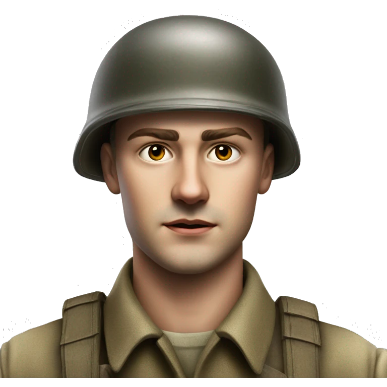 guy 28 years old german soldier in helmet 1940 photorealistic serious emoji