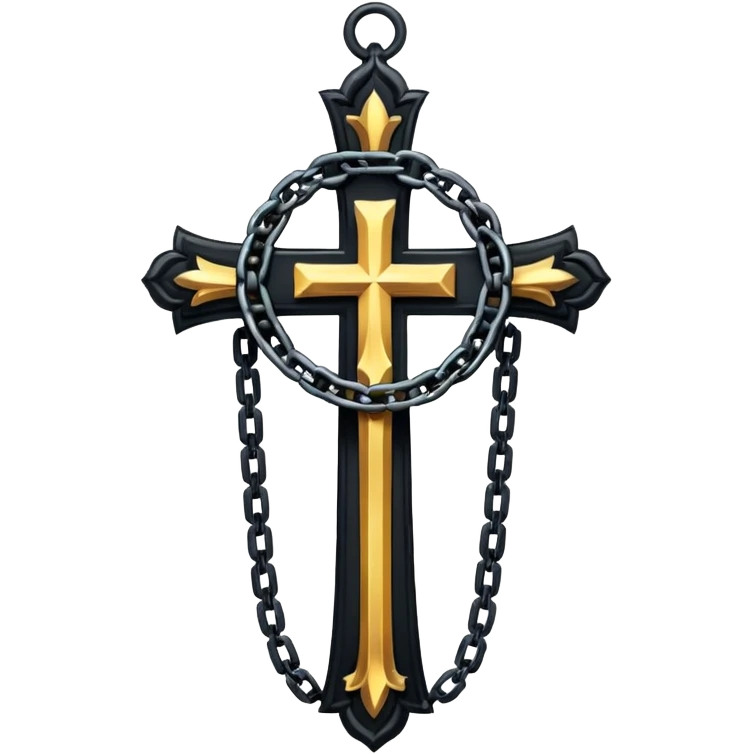 Ein christen kreuz in schwarz ohne Jesus schön verziert mit ketten auf weißem Hintergrund  emoji