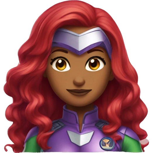 dc comics starfire red hair; purple silver spacesuit; green eyes emoji