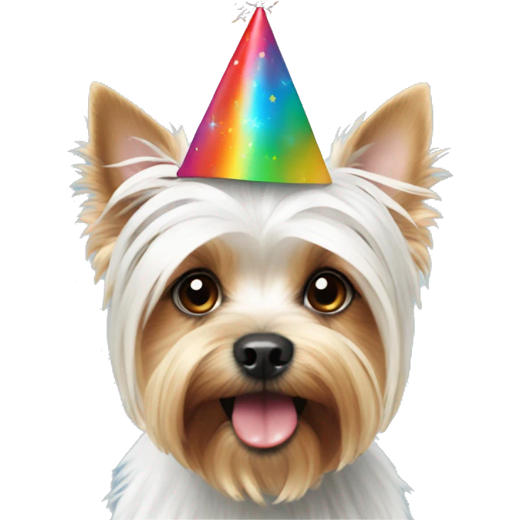 White Yorkshire Terrier with party cap emoji