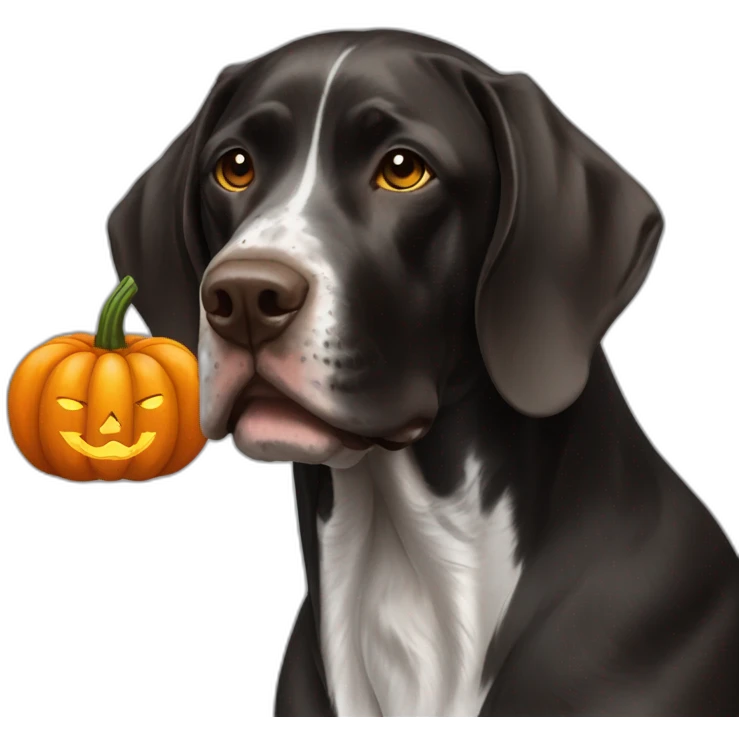black german short haired pointer with a pumpkin emoji