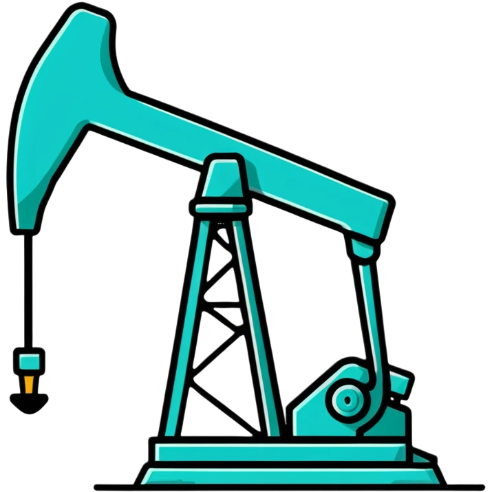 Oil pumpjack (nodding donkey), minimalist design with soft gradients in sky blue, teal green, white, and light gray emoji