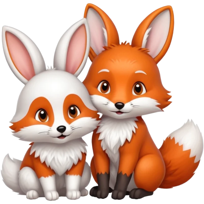 fox and rabbit cute emoji