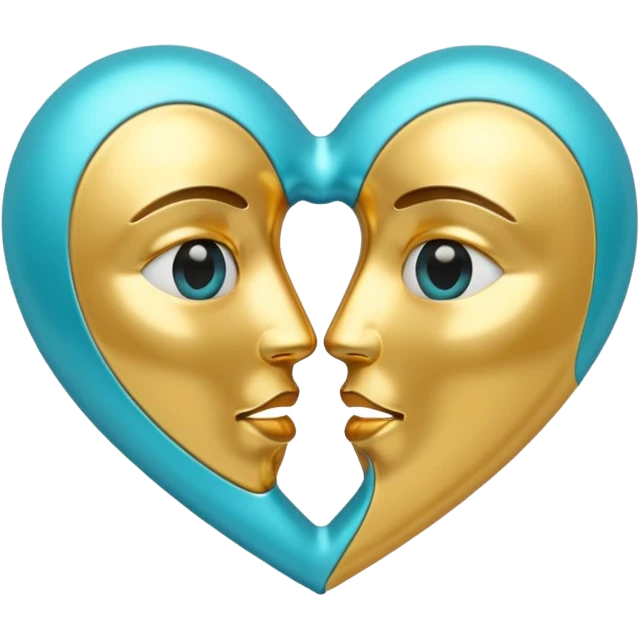 Gold and cyan heart kiss emoji