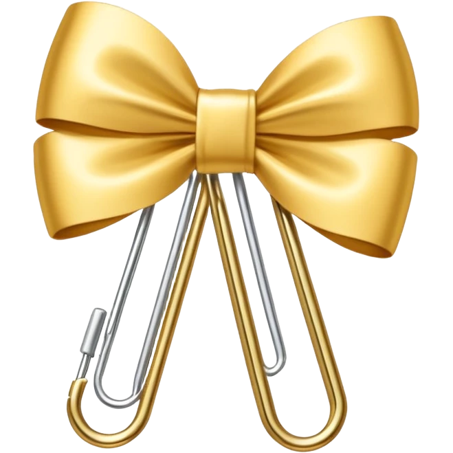 one gold paper clip with a white bow in the middle emoji