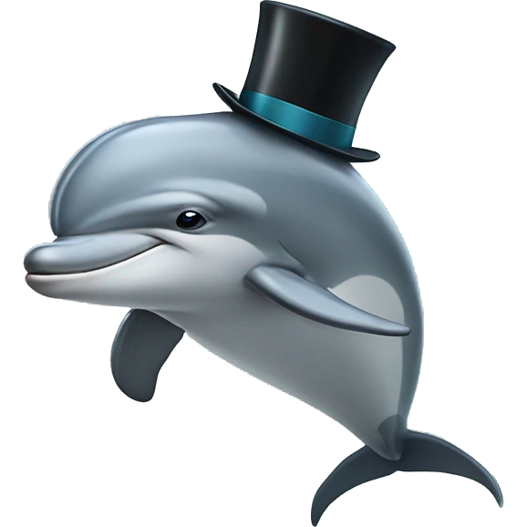 Dolphin with a top hat emoji