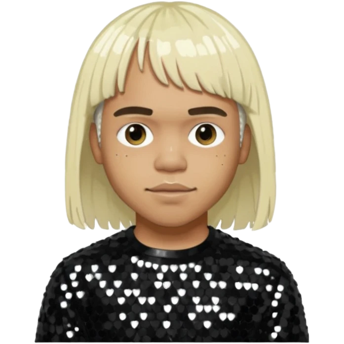 Anderson Paak with long platinum blonde hair with bang, black sequin outfit emoji