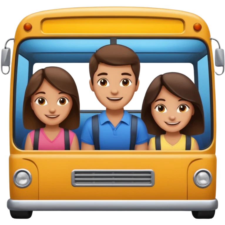 Two girls and one boy all brunette on a bus, show the whole bus emoji