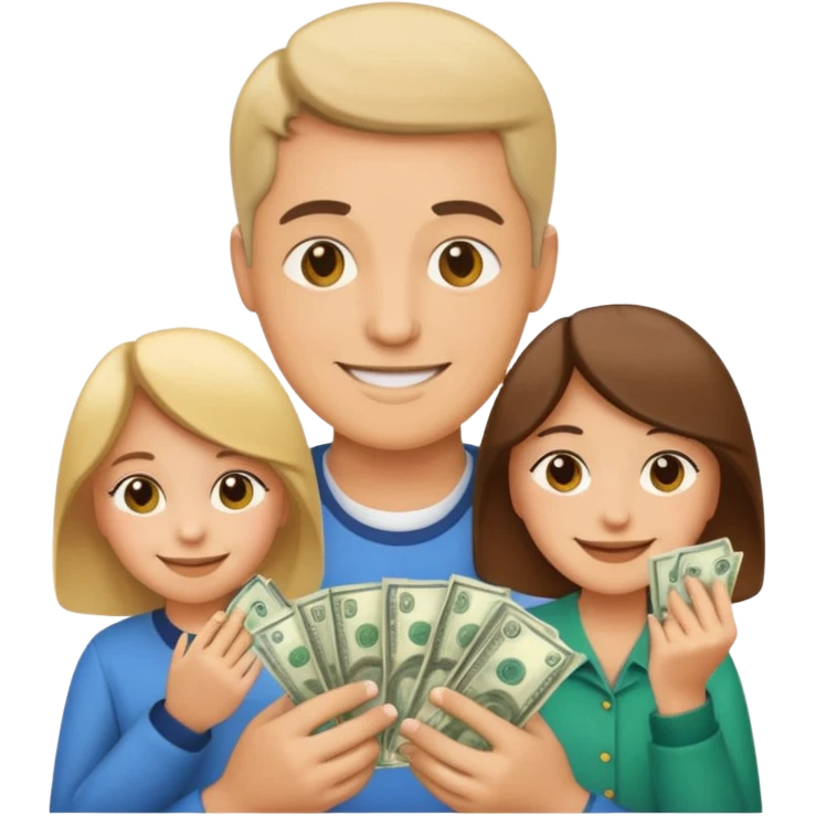 A caring parent counting money with family icons emoji emoji