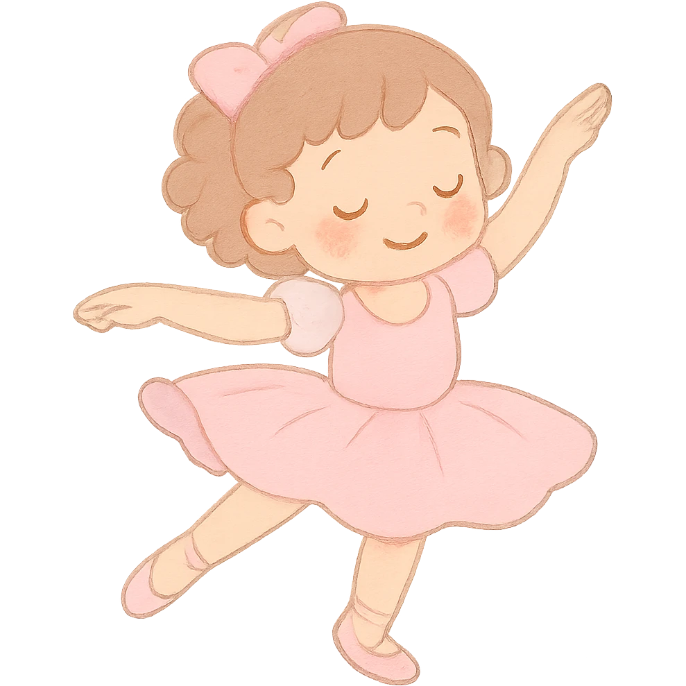 pastel toon style 5 year old girl in a ballet dress, twirling emoji