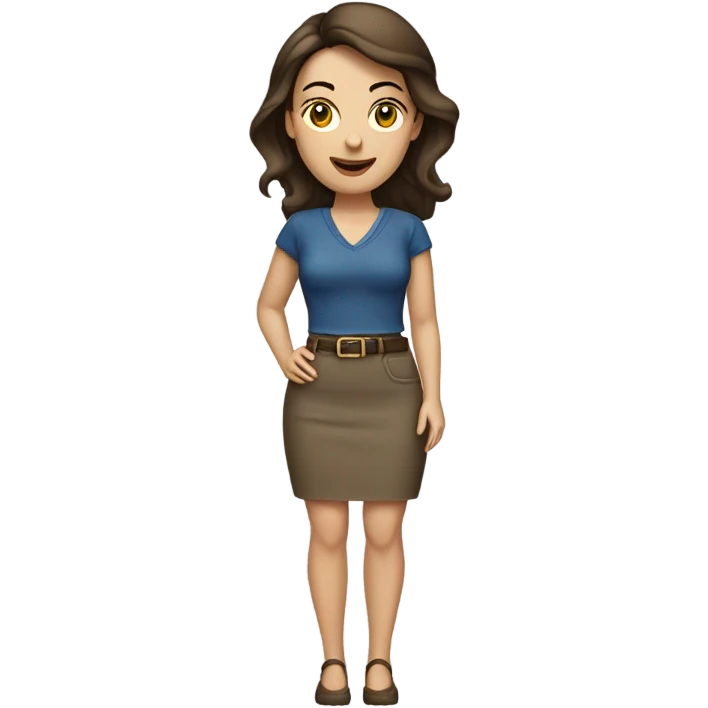 Brunette Caucasian beauty curvy mini skirt emoji