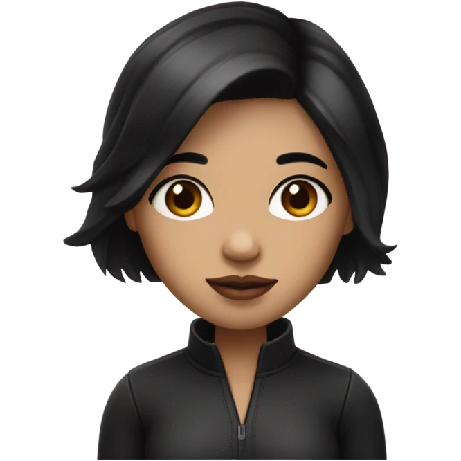 a girl with fair skin black eyes and hair , heart shaped lips and small nose with almond eyes emoji