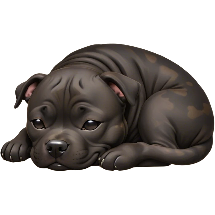 Meme-Worthy Cute Sleeping Black/Brindle Staffordshire Bull Terrier Portrait Emoji, Head resting peacefully with a contented smile, showcasing a delightfully compact build and a luxuriously soft Fur with an attractive black and brindle blend, eyes shut in a serene nap, Simplified yet hilariously adorable features, highly detailed, glowing with a soft, drowsy light, high shine, relaxed and utterly lovable, stylized with an air of playful laziness, bright and heartwarming, soft glowing outline, capturing the essence of a comically sleepy guardian, so meme-worthy it feels like it could instantly become the next viral sensation of adorable slumber! emoji