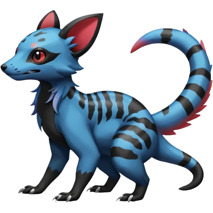 Rare epic aesthetic colorful Salandit-Eevee-Civet-species-Fakemon-hybrid-creature, with markings, full body emoji