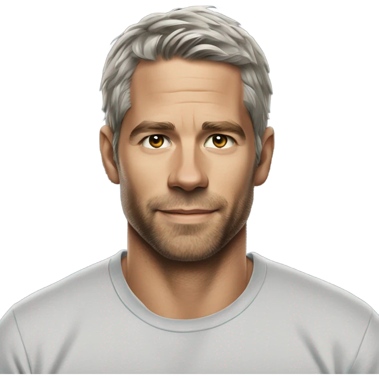 actor paul walker with a t-shirt on grey hair  emoji