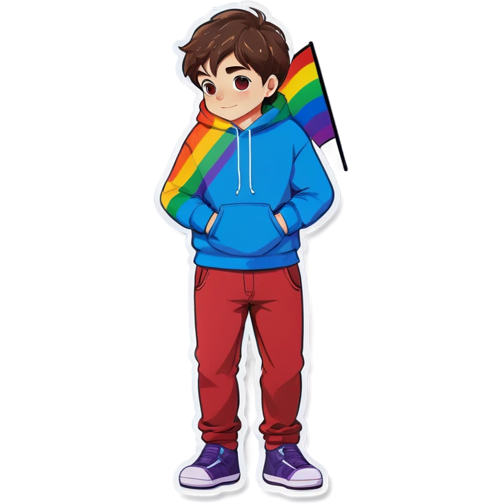 meme boy in car hoodie with pride flag emoji