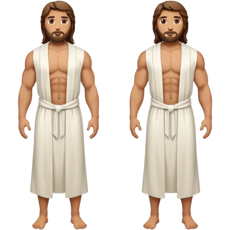 fullbody jesus christ jacked, sleeveless white robe front and backview emoji