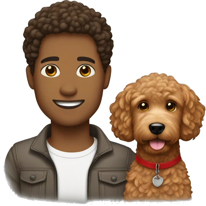 Lightskin man with a red goldendoodle emoji