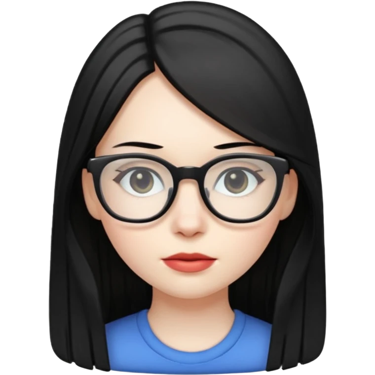 abg girl with pale skin no bang,long black straight hair and a glasses emoji