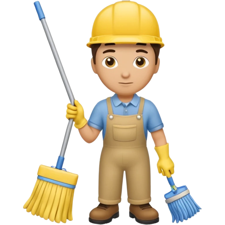 Custodian with yellow rubber gloves, mop emoji