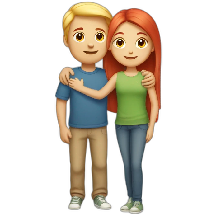 Girl with Red straight hair hugging a boy with blond hair emoji