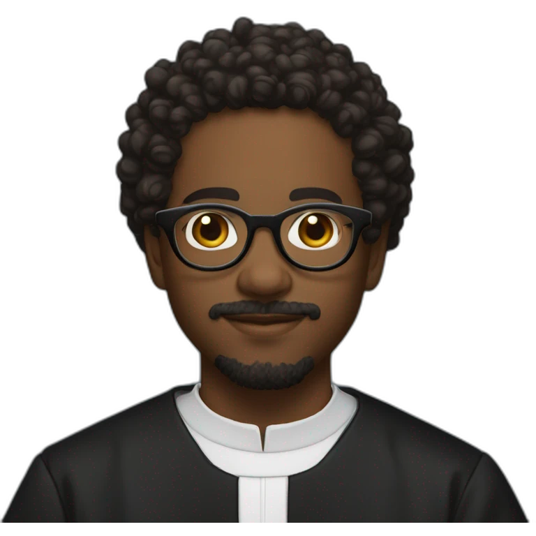 young black catholic priest beard, curly hair, with rounded glasses and clerygman emoji