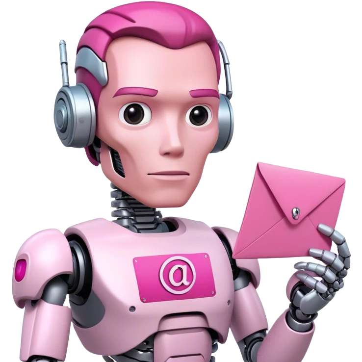 schwarzenegger-looking half robotic half human pink terminator holding pink email envelope emoji