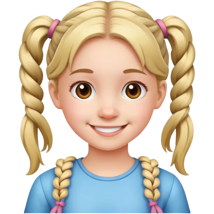 young girl with pigtails, smiling emoji