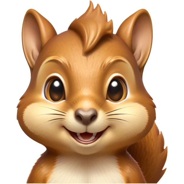Cinematic Cheeky Squirrel Portrait Emoji, Head cocked to one side with a cheeky smirk and sparkling, impish eyes, featuring a compact, agile form with a luxuriously bushy tail and perky ears, Simplified yet remarkably expressive features, highly detailed, glowing with a playful, golden glow, high shine, mischievous and lively, stylized with an air of woodland naughtiness, soft glowing outline, capturing the essence of a cheeky squirrel that seems poised to leap out of the screen with a fun-loving attitude! emoji
