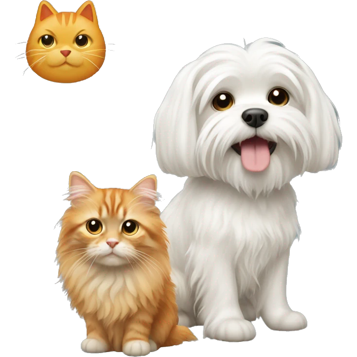 Maltese dog with a ginger cat  emoji